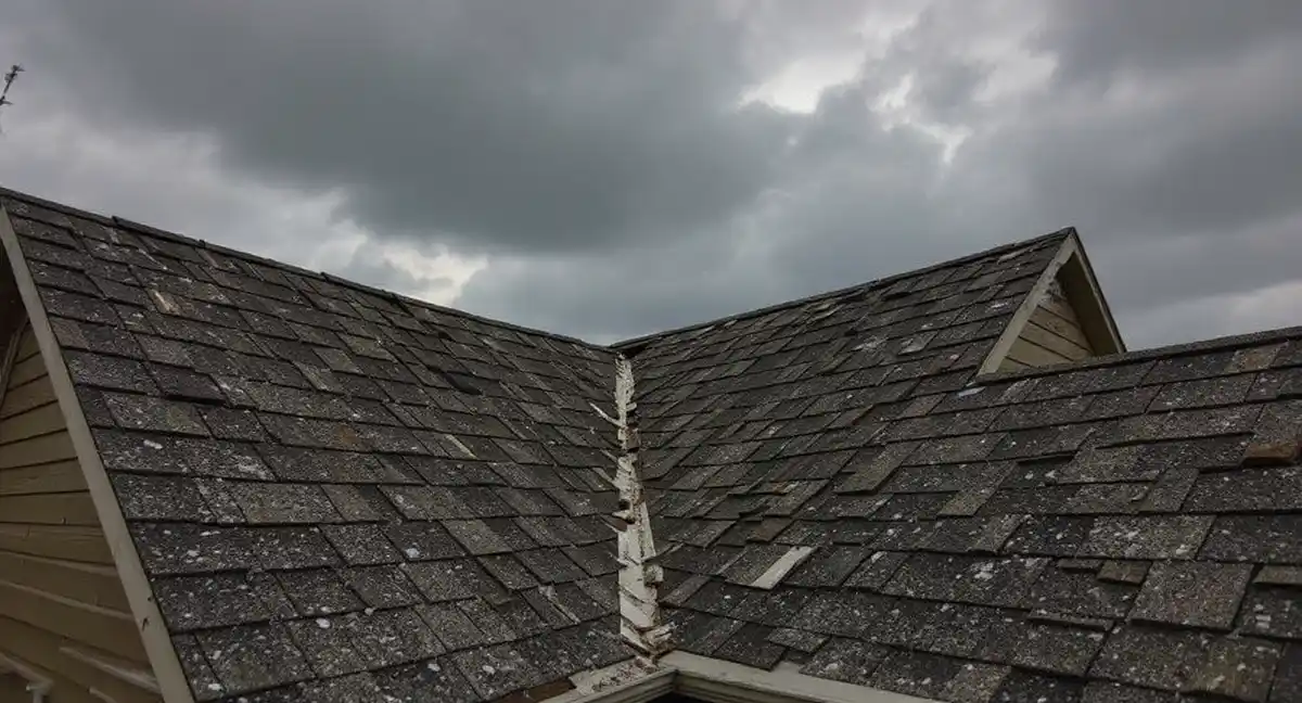 Storm damage on residential roof in Baldwin City, Kansas