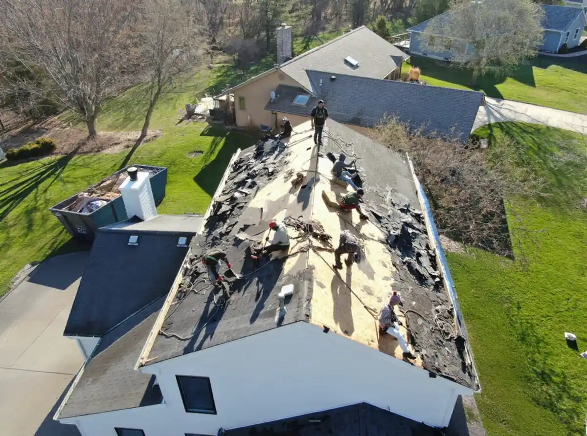 Professional roofing crew working on home in Eudora, Kansas