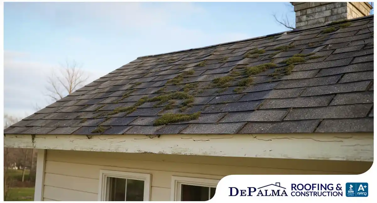 Moss-covered shingle roof near Clinton Lake in Kanwaka, Kansas