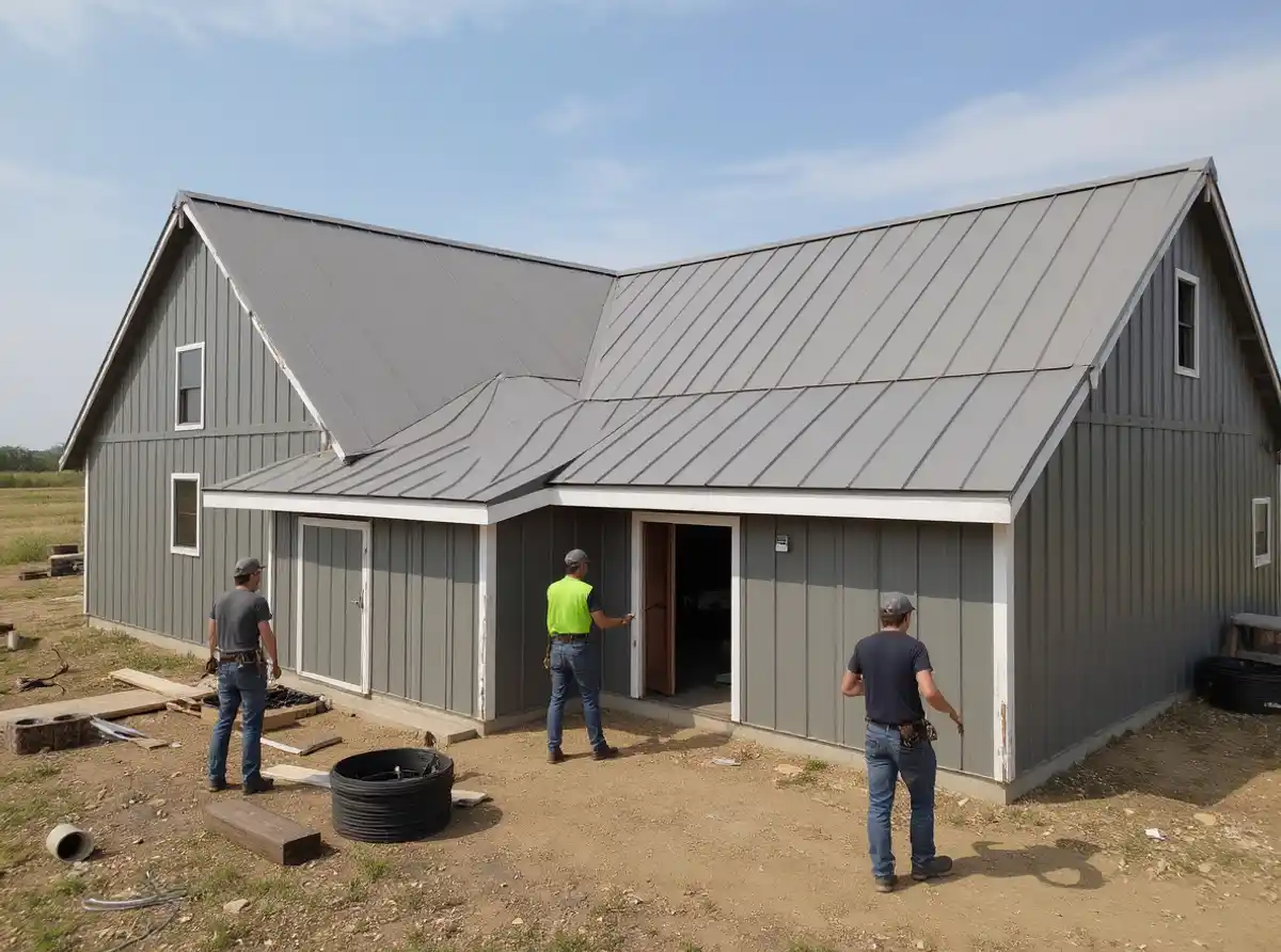 Metal roof installation crew in Midland, Kansas