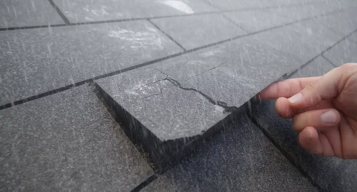 Storm damage on unprotected roof in Sibleyville, Kansas