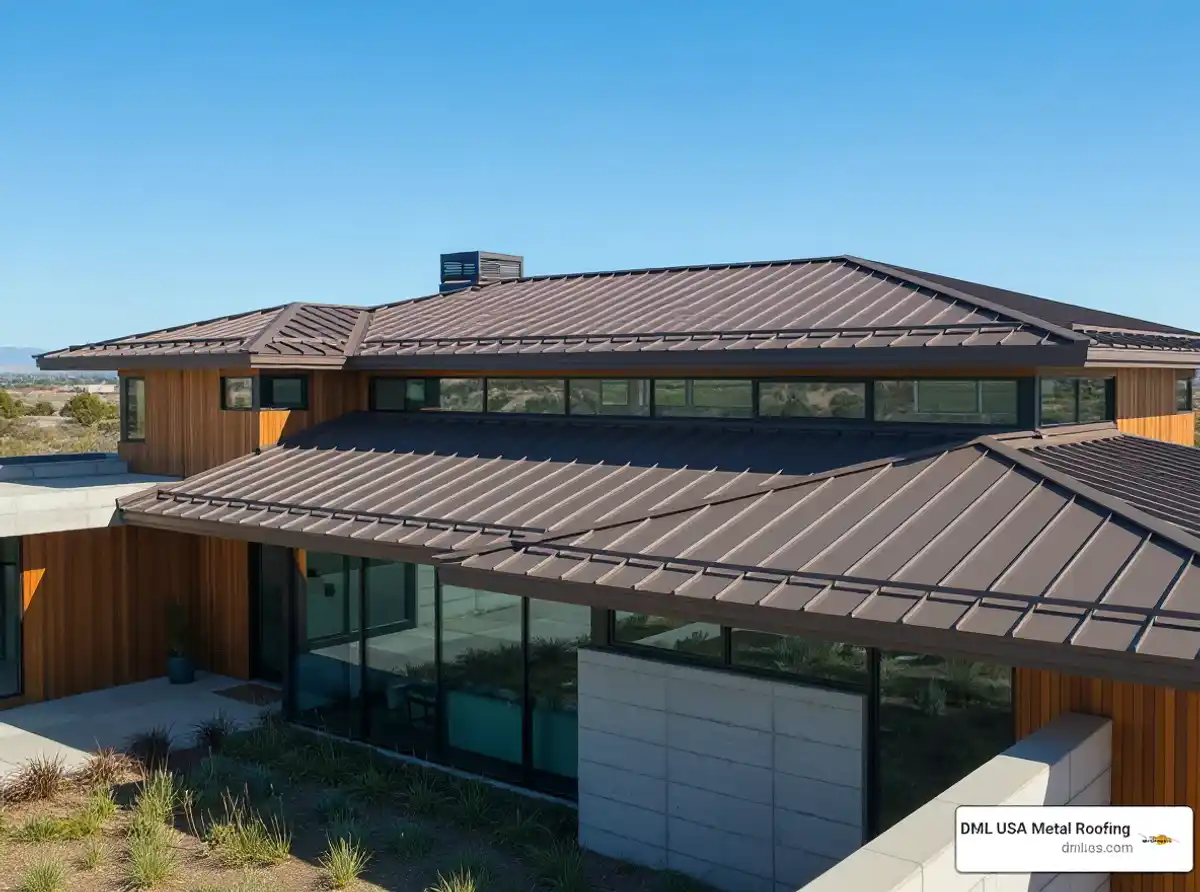 Metal roofing color sample panels showing finish options