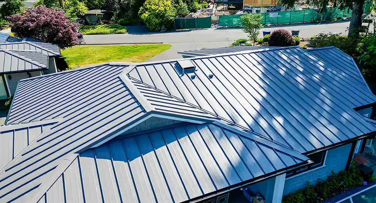 Standing seam metal roof with clean vertical panel lines on residential home